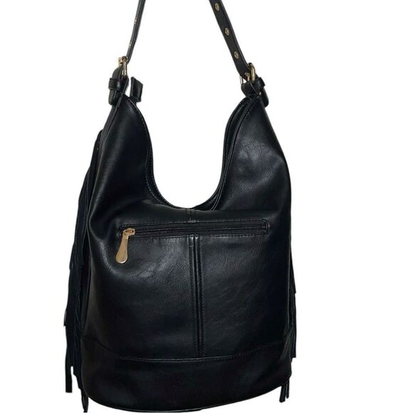 Super cute black faux leather bag with fringe on both sides! - Picture 9 of 13